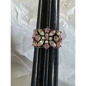 Vintage Pilgrim Multicolor Flower Rhinestone Elegant Classy Band Ring Size 7.25